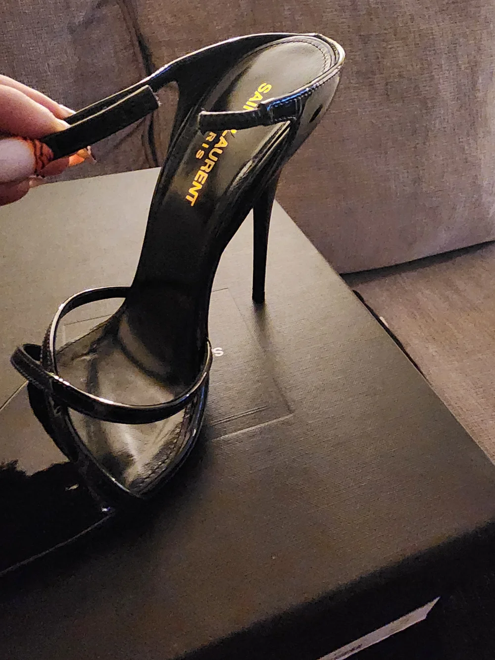 Saint Laurent Black Patent Leather Strappy Pointed-Toe Heel - Picture 8 of 9